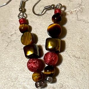 Tiger Eye & Rose Colored Earrings.